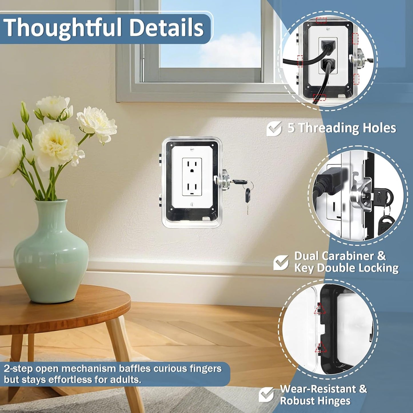 Child Proof Outlet Lock Box with 2 Durable Keys - Heavy Duty Safety Cover for Baby Proofing, Tool-Free Installation, More Space for Large Plugs Universal Fit Socket Protector (1Pack, Black)