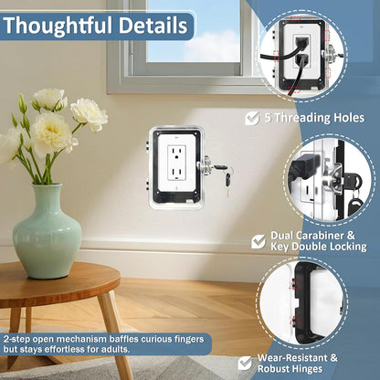 Child Proof Outlet Lock Box with 2 Durable Keys - Heavy Duty Safety Cover for Baby Proofing, Tool-Free Installation, More Space for Large Plugs Universal Fit Socket Protector (1Pack, Black)