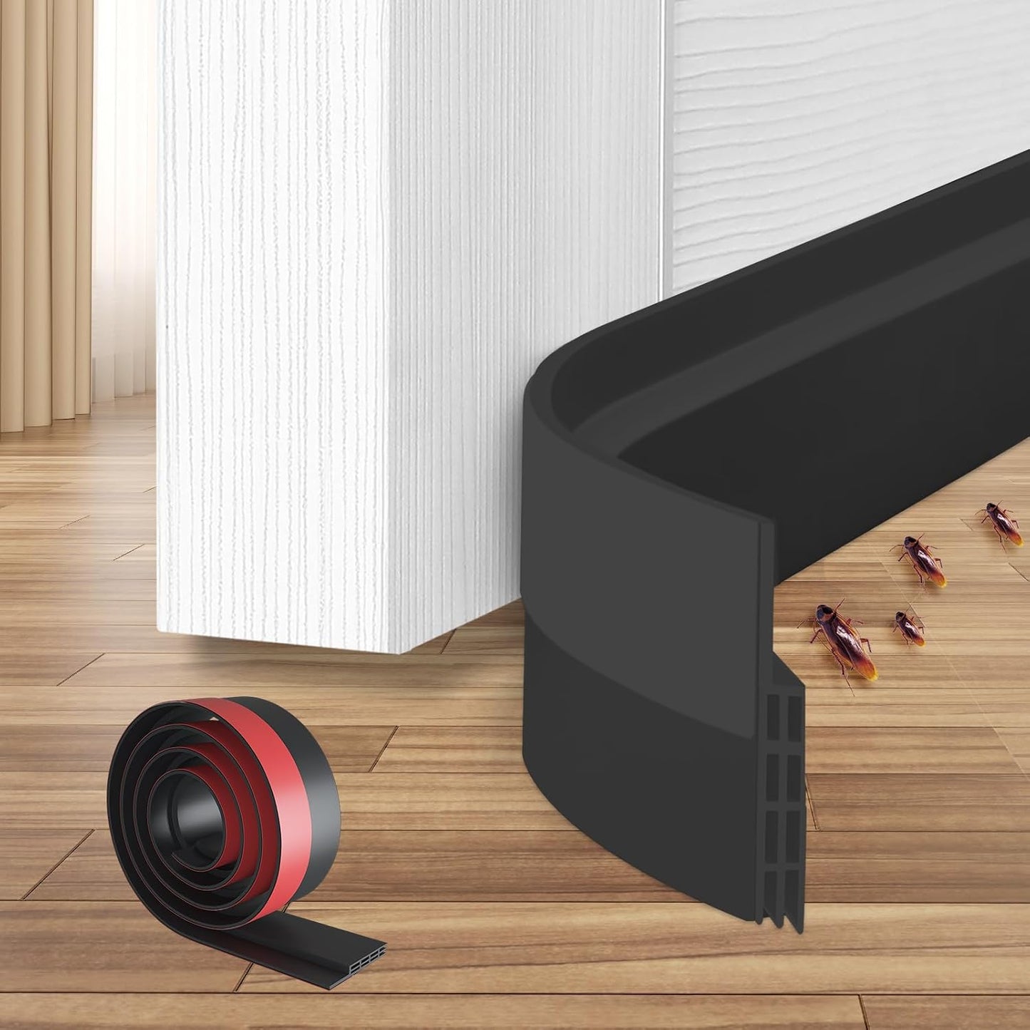 Door Draft Stopper, Ohuhu 39"L x 2"W Silicone Weather Stripping Under Door Seal for Exterior Interior Doors, 1" Widened Strong Adhesive, Soundproof Door Sweep Strip to Block Cold, Noise, Light Pests