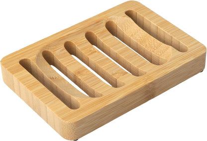 2 Pack Wooden Soap Holder Bamboo Soap Dish for Shower with Self Draining Tray Natural Bar Soap Holder and Soap Saver for Bathroom Kitchen Sink