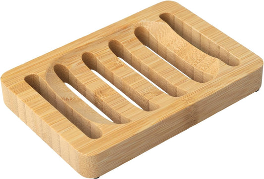 2 Pack Wooden Soap Holder Bamboo Soap Dish for Shower with Self Draining Tray Natural Bar Soap Holder and Soap Saver for Bathroom Kitchen Sink
