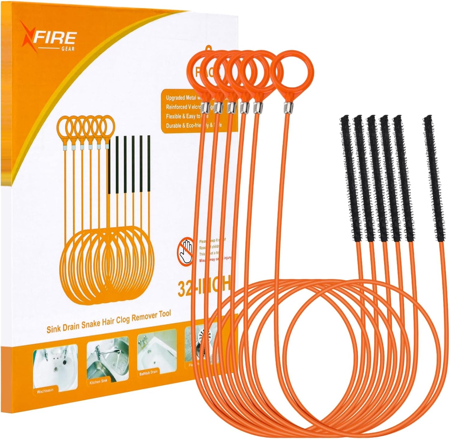 32 Inch Snake Drain Hair Removal Tool (6 Pack), Anti-Break Metal with Nylon Coating Sink Snake, Drain Cleaner Hair Catcher Remover for Shower, Bathroom Sink Tub