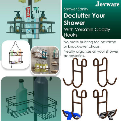 Bronze Shower Caddy - 4 Pack Open Shelf Hooks for Loofah, Razor, Shower Accessories