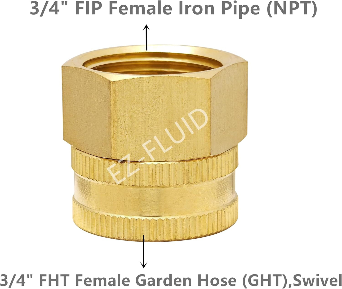 (1) EZ-FLuid 3/4" FHT Female Garden Hose Wye Two way Splitter, Heavy Duty Brass Hose Y Splitter with 1/4Turn Shutoff Ball Valve,2-way 3/4"GHT Threads Connector For outside faucet and hose bibb spigot