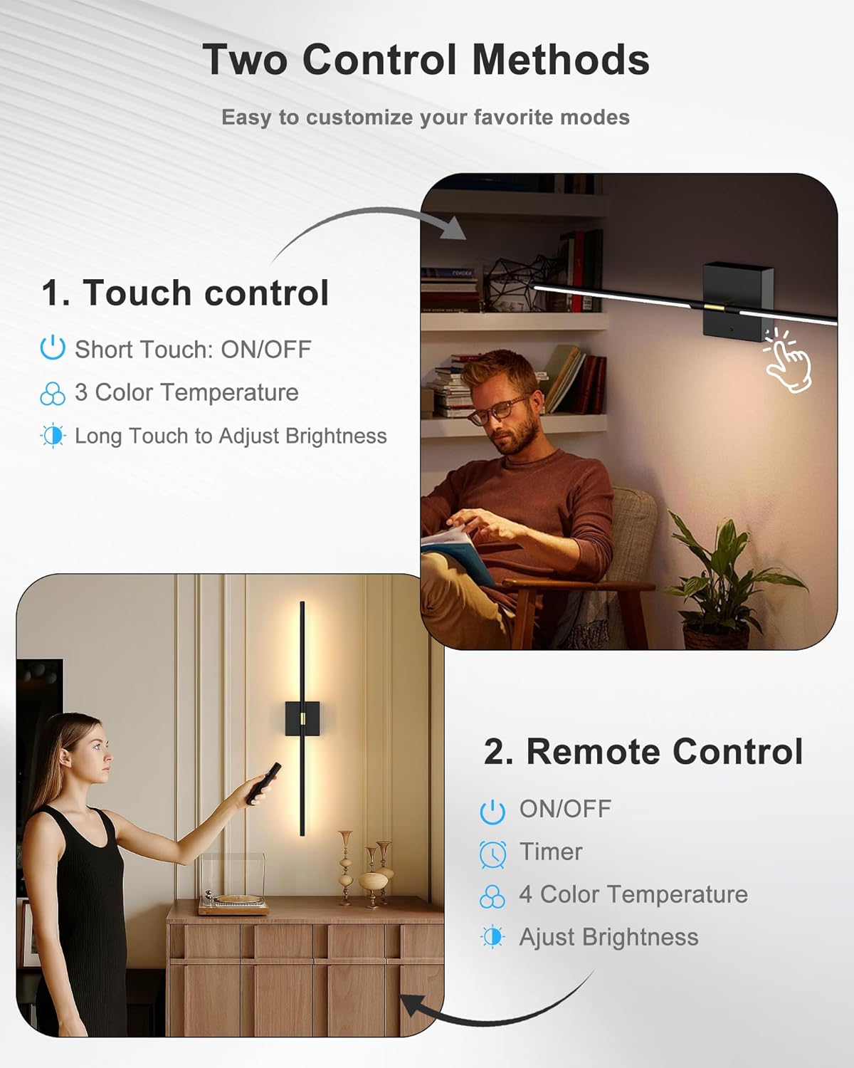 iThird Battery Operated Wall Sconce Set of 2: Rechargeable Wall Lights Wireless Sconces with Touch and Remote, 360° Rotate Magnetic Wall Scone Lighting Decor for Bedroom Living Room Hallway, 31.7Inch