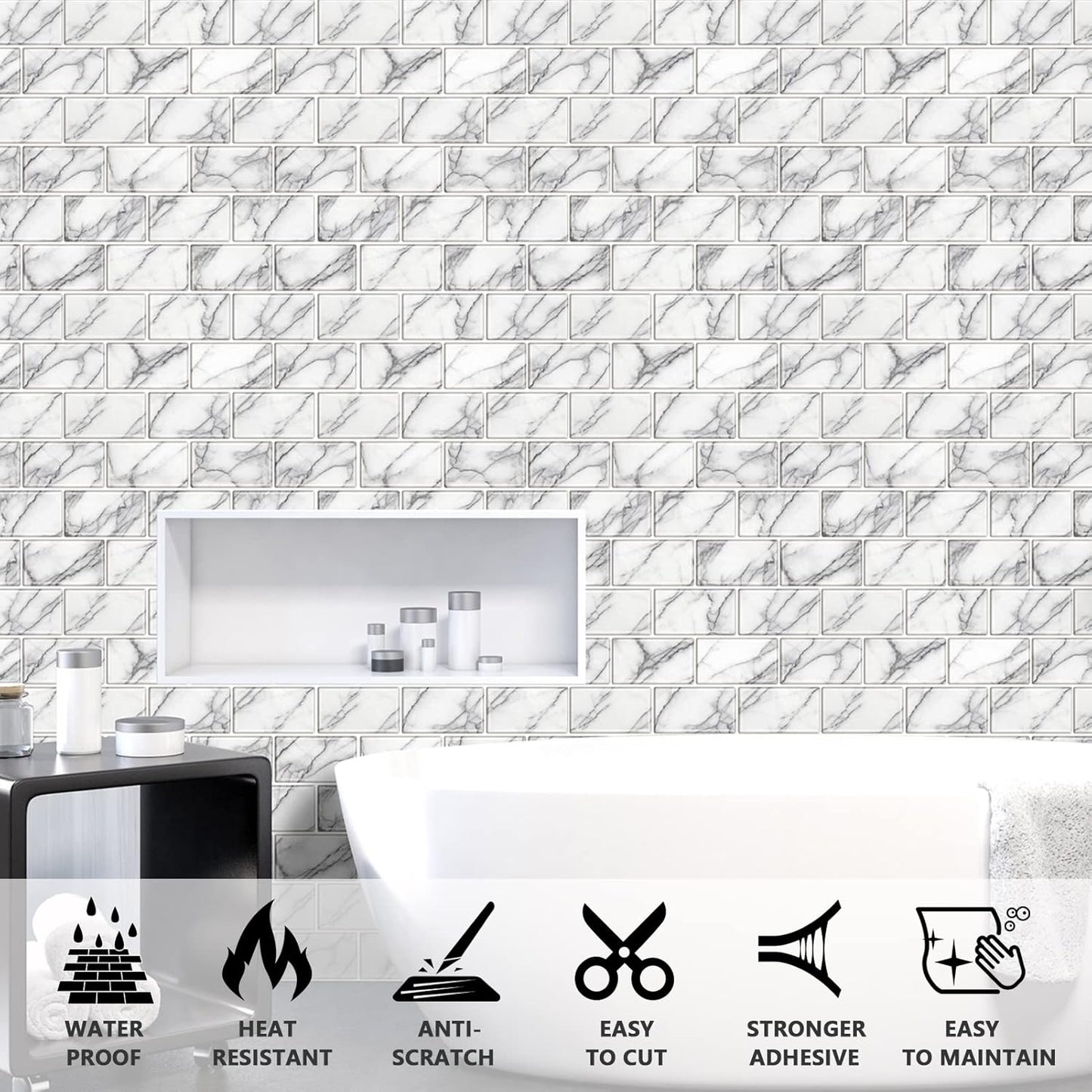 URCOLOR 10-Sheet Stick on Backsplash for Kitchen,12"x12" Peel and Stick Self Adhesive Wall Tiles Back Splashes for Bathroom Brown Marble Look