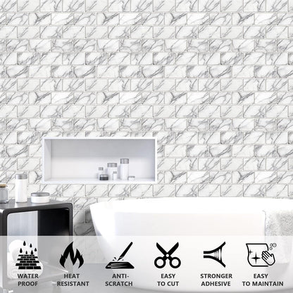 URCOLOR 10-Sheet Stick on Backsplash for Kitchen,12"x12" Peel and Stick Self Adhesive Wall Tiles Back Splashes for Bathroom Brown Marble Look