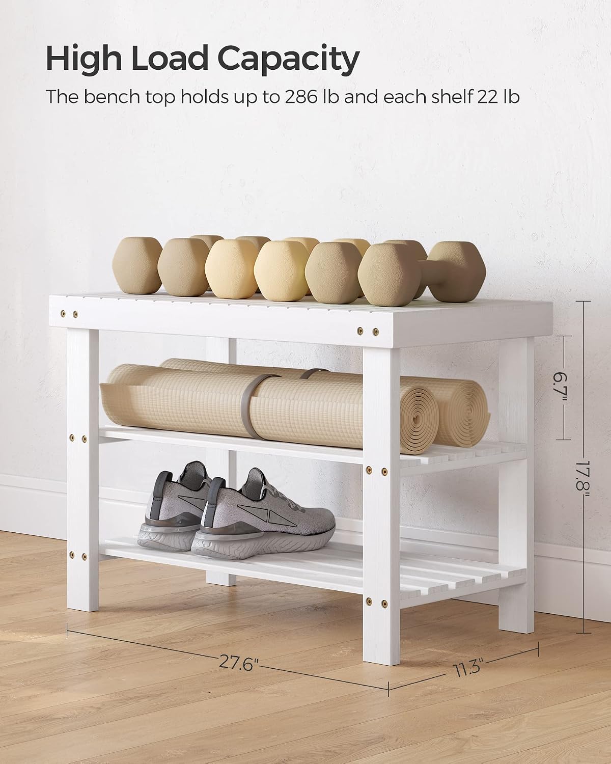 SONGMICS Shoe Rack Bench, 3-Tier Bamboo Shoe Storage Organizer, Entryway Bench, Holds Up to 286 lb, 11.3 x 27.6 x 17.8 Inches, for Entryway Bathroom Bedroom, Ink Black ULBS04H