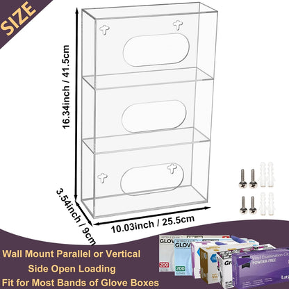 Glove Box Holder Dispenser Acrylic Single Side Loaded Clear Rack Storage Organizer for Medical, Latex