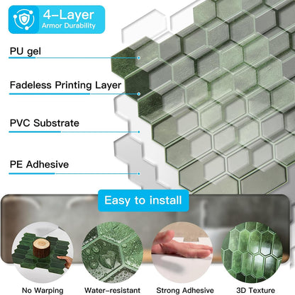 Art3d 10-Sheet Heavy-Duty Peel and Stick Backsplash, Self-Adhesive Vinyl Wall Tiles for Kitchen Countertop Bathroom, White