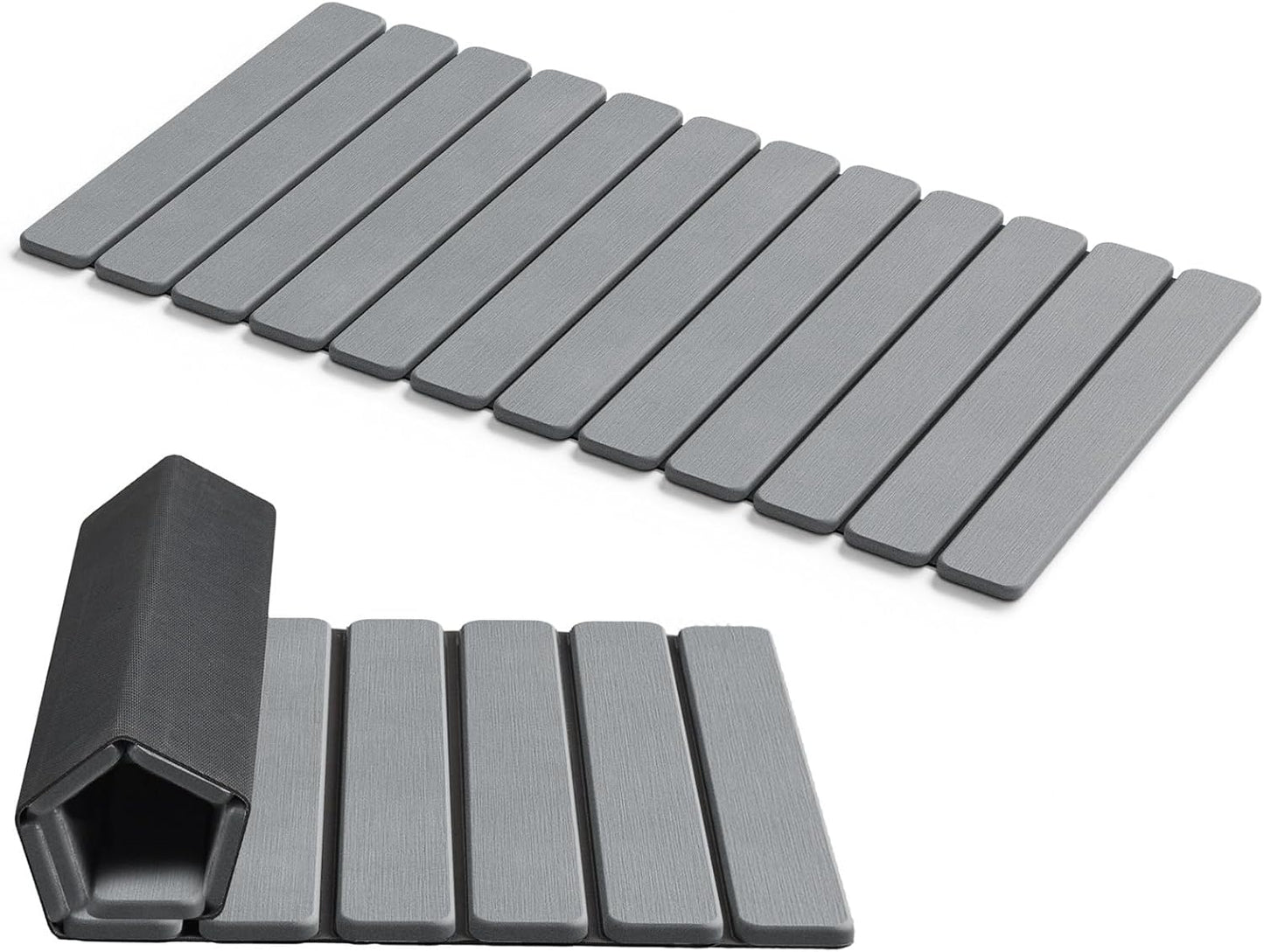 AWW Foldable Stone Bath Mat, Quick Dry Diatomaceous Earth Bath Mat with Non-Slip Mat, Super Absorbent, Easy to Clean, Compact for Small Bathrooms, 23.6 x 15.5, Grey