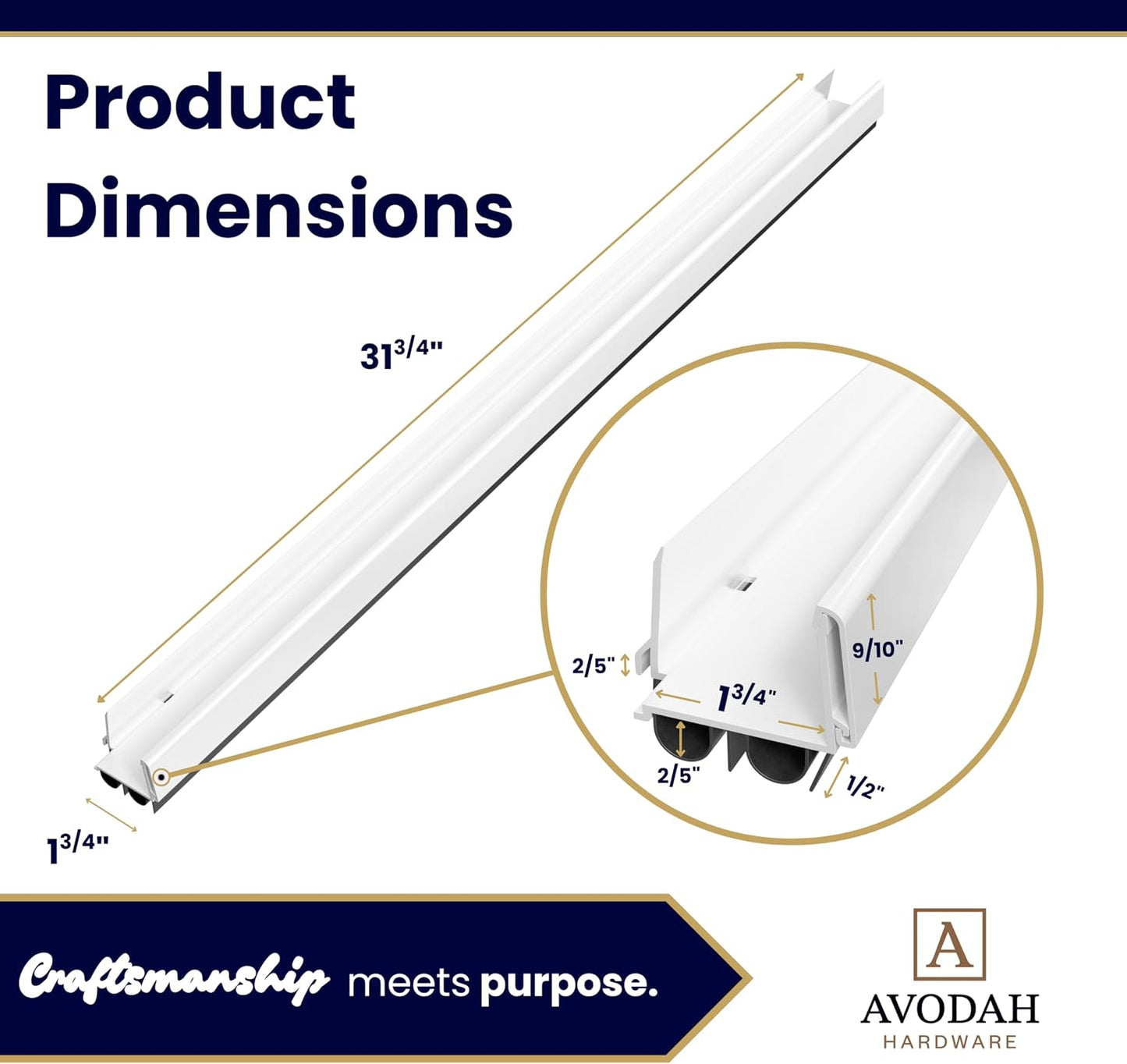 32 Inch White Adjustable Double Bubble Under Door Seal for Exterior Doors, 32 inch Door Sweep with Drip Edge & Drainage Channel Avodah Hardware