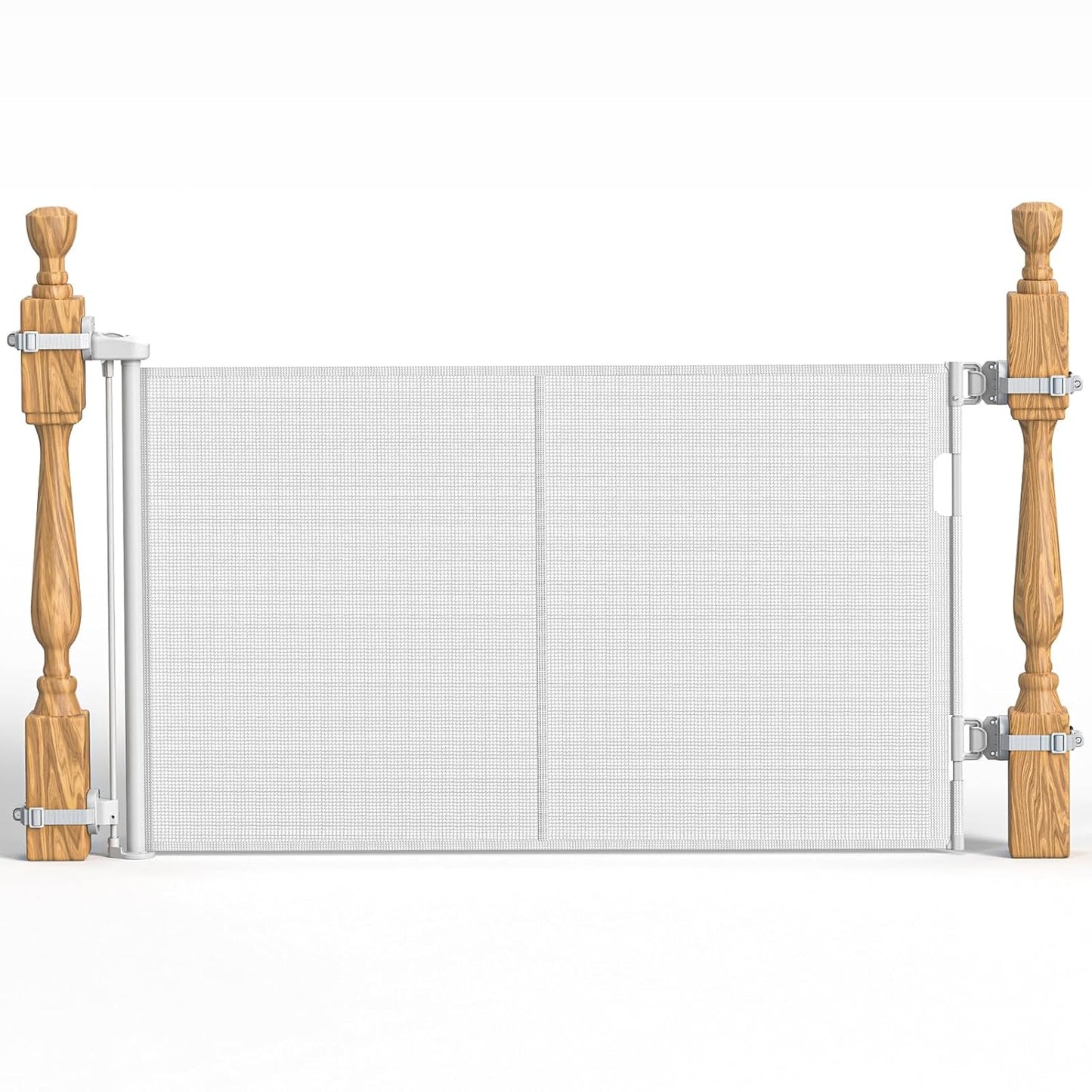 Upgraded Retractable Baby Gates for Stairs & Banister, Mesh Dog Gate Indoor, Extends to 55" Wide 33" Tall, Child Safety Gate for Stairway, Banister & Wall Mount (White)