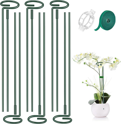 MAFONE 12 Pack 16inch Metal Plant Support Stakes for Tomato Orchid Lily | Plant Stick for Garden Single Stem Flower Support Stake with 20pcs Clips and Plant Ties