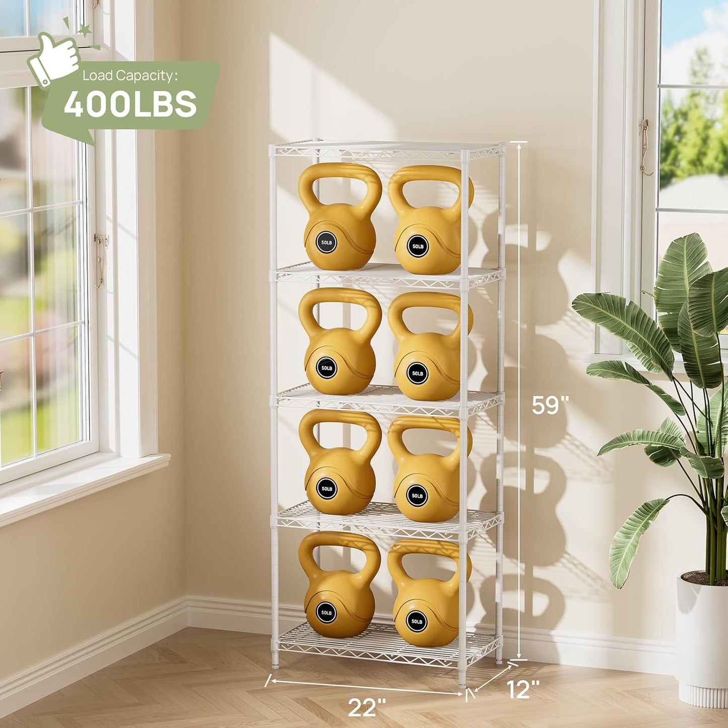 Golpart 4 Tier Adjustable Storage Shelves Metal Utility Shelf Wire Shelving Unit Organizer Rack for Home Kitchen Office Bathroom Pantry Room 12" D x 18" W x 44" H