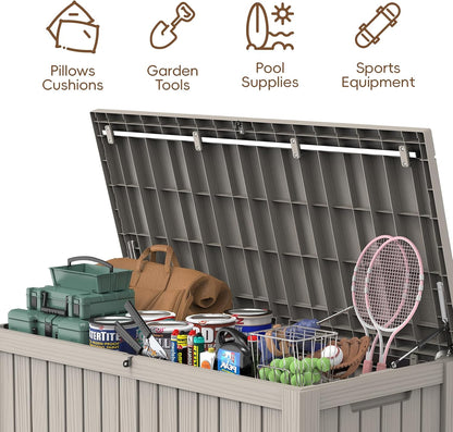 LubanNese 150 Gallon Outdoor Deck Box, Lockable Waterproof Storage Container, Resin Weatherproof Box for Patio Garden Pool Toys Tools Cushions, Grey