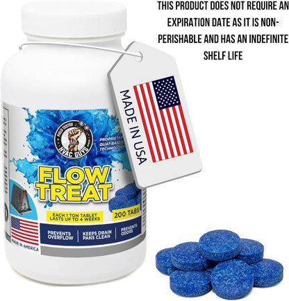 HVAC GUYS – Flow Treat Tabs - 200 Tablets | AC Drain Line Cleaner | Prevents Odors, Keeps HVAC Drain Pan Clean, Prevents Overflow | One Tablet Lasts up to 4 Weeks