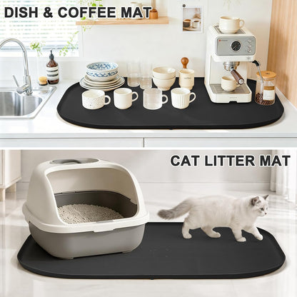 SMILOOL Silicone Pet Food Mat with Raised Edge for Food and Water Bowl, Dog Feeding Mats, Cat Food Trays for Floor Waterproof, Rubber Tray for Dogs and Cats, 19 x 12 x 0.7 Black