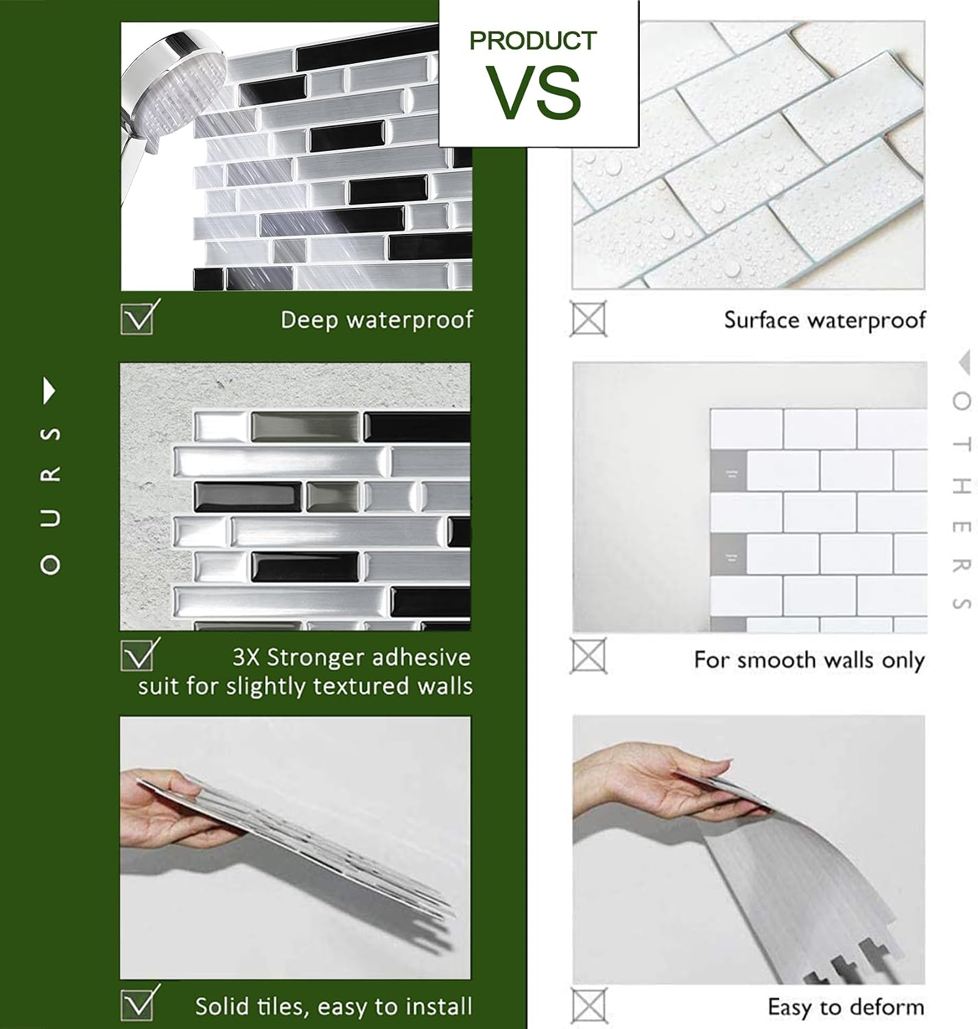 STICKGOO Peel and Stick Backsplash - 10 Sheets of 12”×12” - 3D Self Adhesive Peel and Stick Tile Backsplash for Kitchen & Bathroom