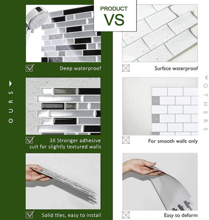 STICKGOO Peel and Stick Backsplash - 10 Sheets of 12”×12” - 3D Self Adhesive Peel and Stick Tile Backsplash for Kitchen & Bathroom