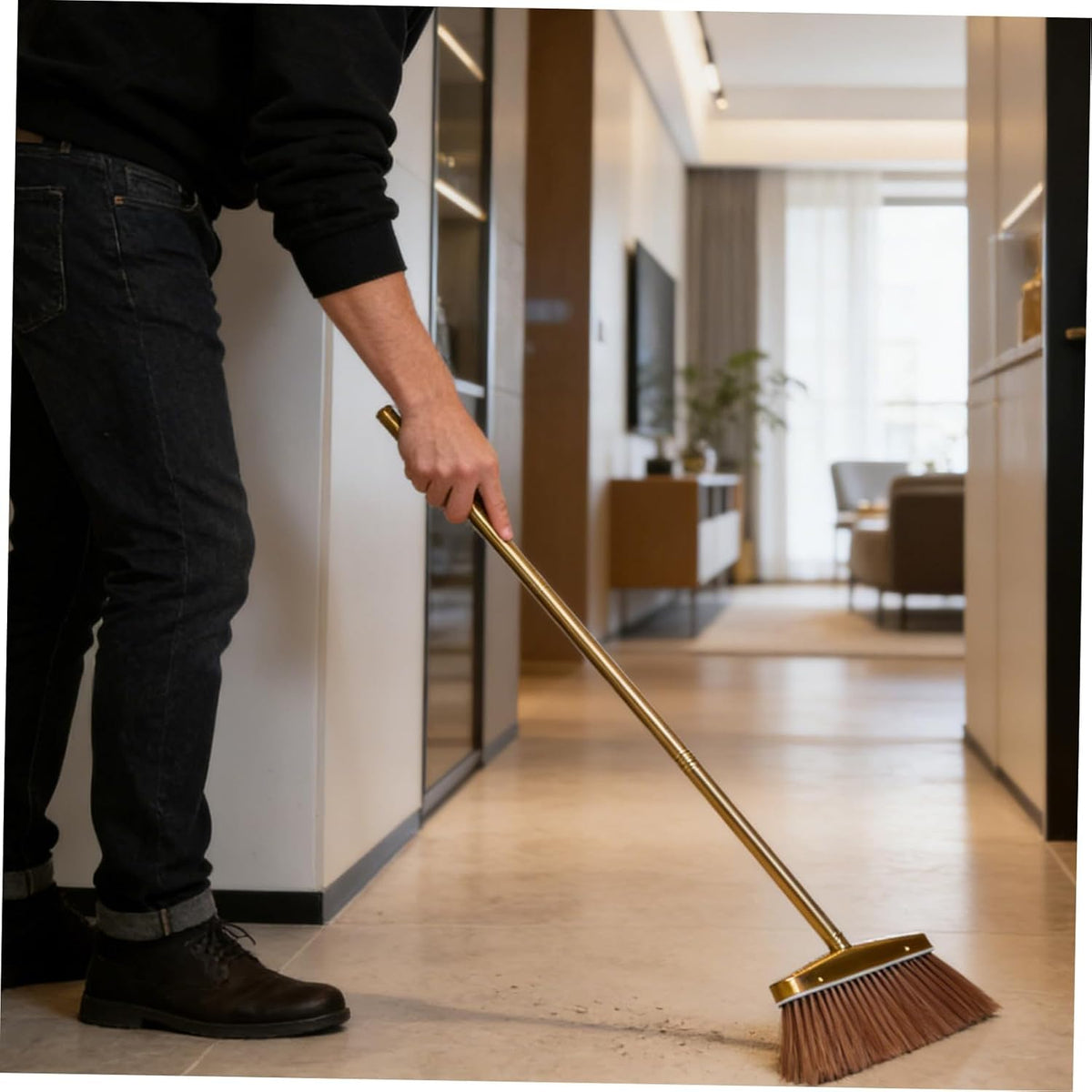 Heavy Duty Stainless Steel Broom with Removable Handle, Thick Bristle Hand Sweeper for Indoor and Outdoor Leaf Cleaning, Weather-Resistant Floor Broom for Home and Patio Use