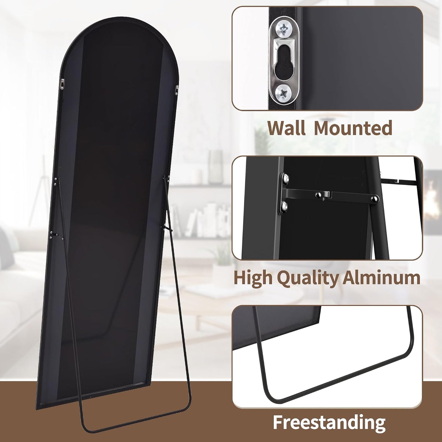 OGCAU Floor Full Length Mirror, 56"x20" Arched Full Body Mirror, Hanging or Leaning, Standing, Wall Mounted with Aluminum Frame for Bedroom Living Room, White