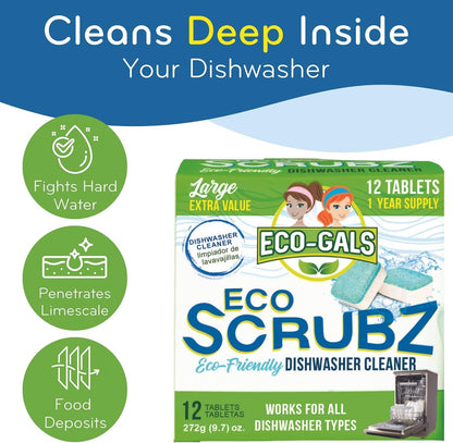 Eco-Gals Dishwasher Cleaner - 12 Tablets - 12 Month Supply - Unscented