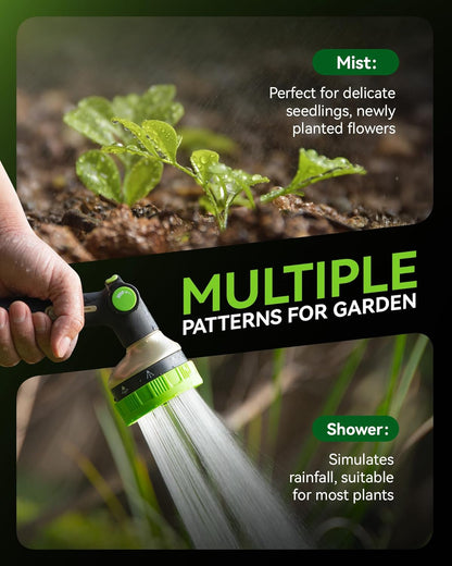 RAINPOINT Hose Sprayer Nozzle Heavy Duty - 8 Spray Patterns Garden Hose Nozzle with Adjustable Flow Control for Watering Plants, Washing Cars,Washing Pets, Thumb Control (Green)