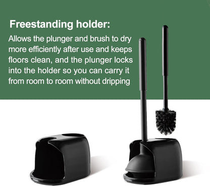 Eyliden Toilet Plunger and Brush Set, 2-in-1 Compact Holder | Unclogs Toilets, Deep Cleans Bowls, Nylon Bristles, Rubber Cup, Durable Plastic Caddy, Space-Saver, Bathroom Cleaning Tools
