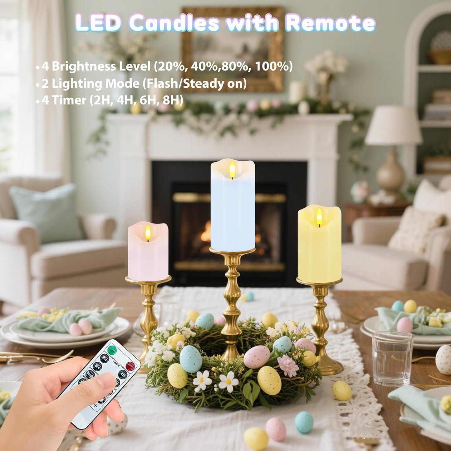 Flameless Candles Lights, Set of 3 Flickering LED Candles with Remote & Timer, Dimmable Electric Pillar Candles Battery Operated, Green Candles for Home St. Patrick’s Day Christmas Decor (Green)