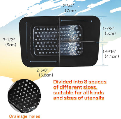 Kitchen Dish Brush Holder for Kitchen Sink,Utensil Drying Caddy,Scrubber/Bottle Brush/Sponge Holder,Kitchen Sink Counter Organizer has Removable Drain Tray,Plastic(Black and White)