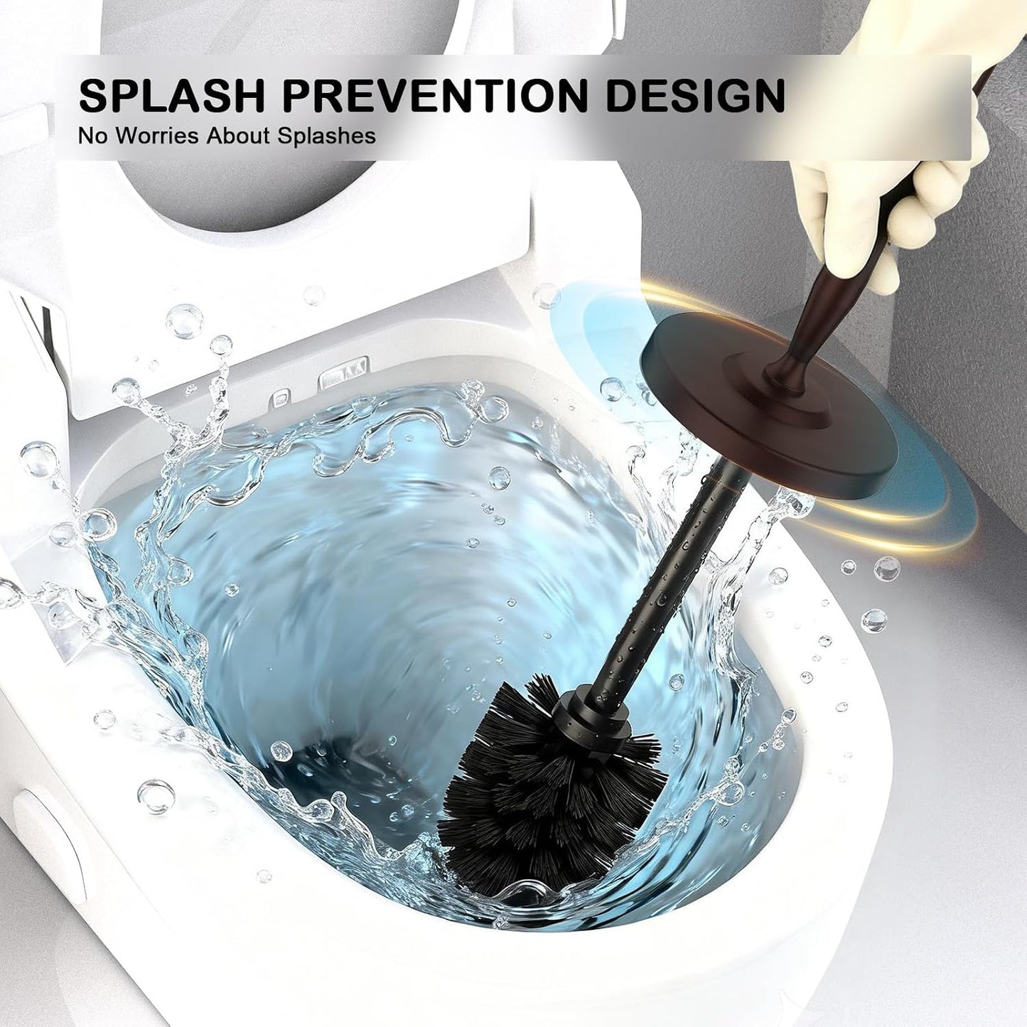 Stainless Steel Toilet Brush and Holder Set : Weighted Stable Base, Removable Inner Tube.Long Handle Toilet Bowl Brush Splash-Proof Design for Deep Cleaning & Space-Saving Storage,Nickel