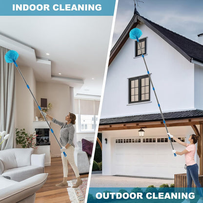 20+ Ft High Reach Ceiling Fan Duster & Cobweb & Corner Brush Duster with 3-13 ft Extension Pole, Microfiber Feather Duster with Washable Head for Ceiling Fan, Furniture, Home Cleaning