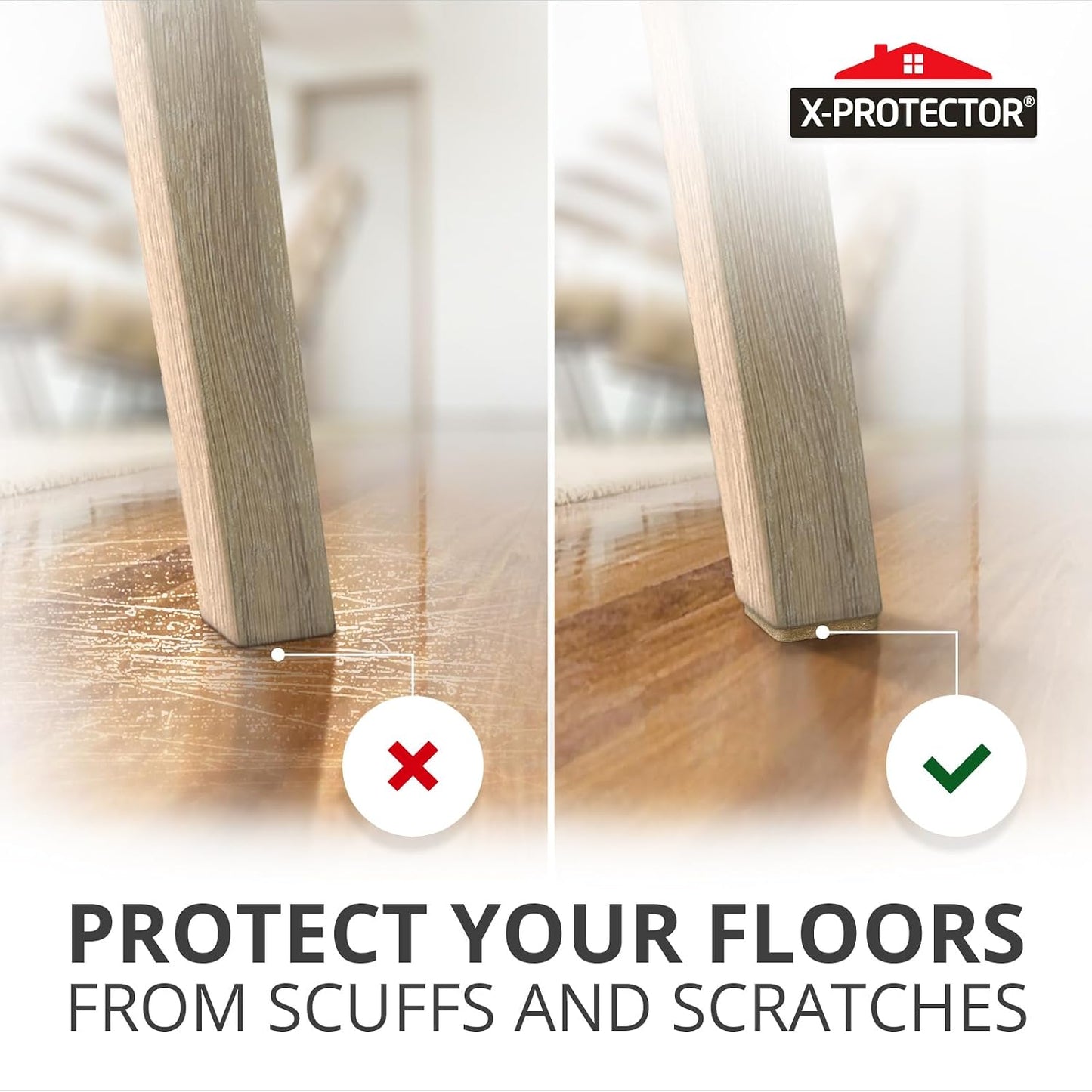 X-Protector Premium Felt Furniture Pads - 20 PCS 6 x 1/2" - Black Rectangular Pads with Tenacious Adhesive - Protects Hardwood, Laminate & Tile Floors