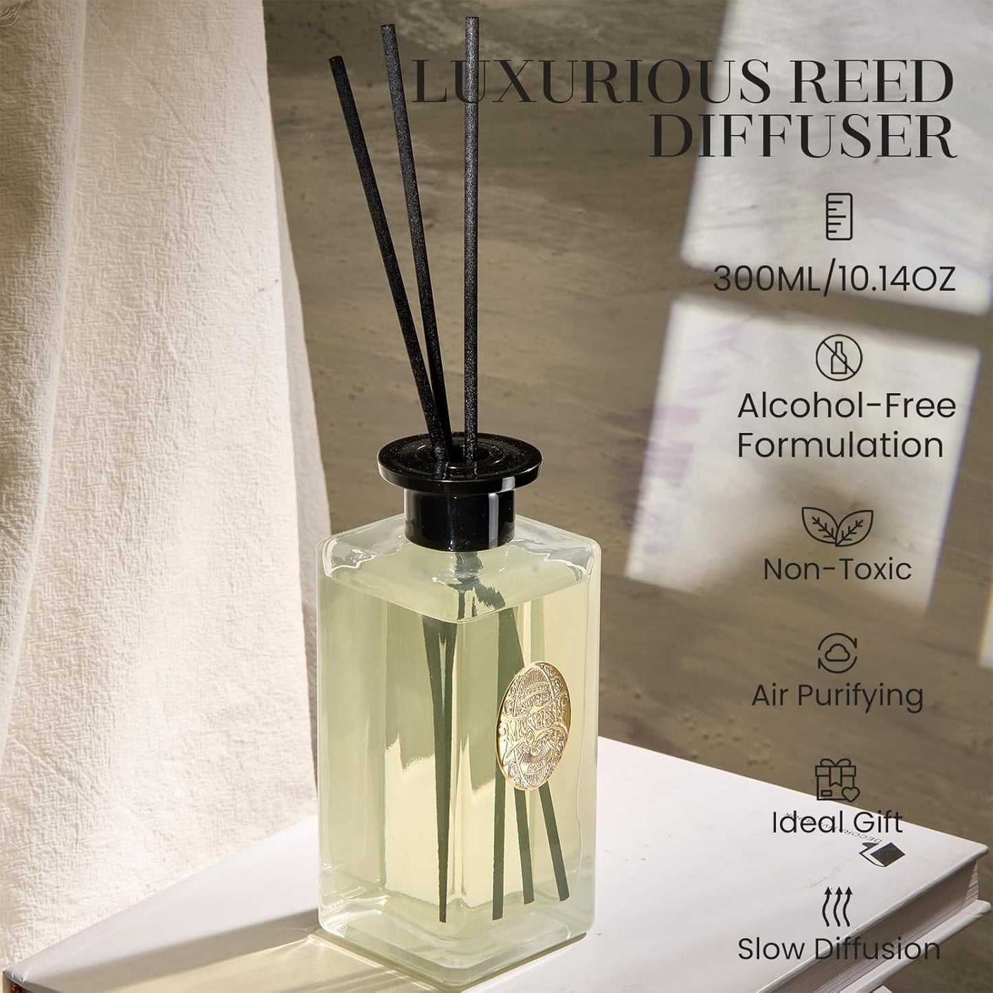 M&SENSE 6.3 oz Large Reed Diffuser Set | Lime+Basil Scent Oil Diffuser with Sticks | Hotel Collection Non-Toxic Home Fragrance |for Bedroom Bathroom Living Room - Colors A
