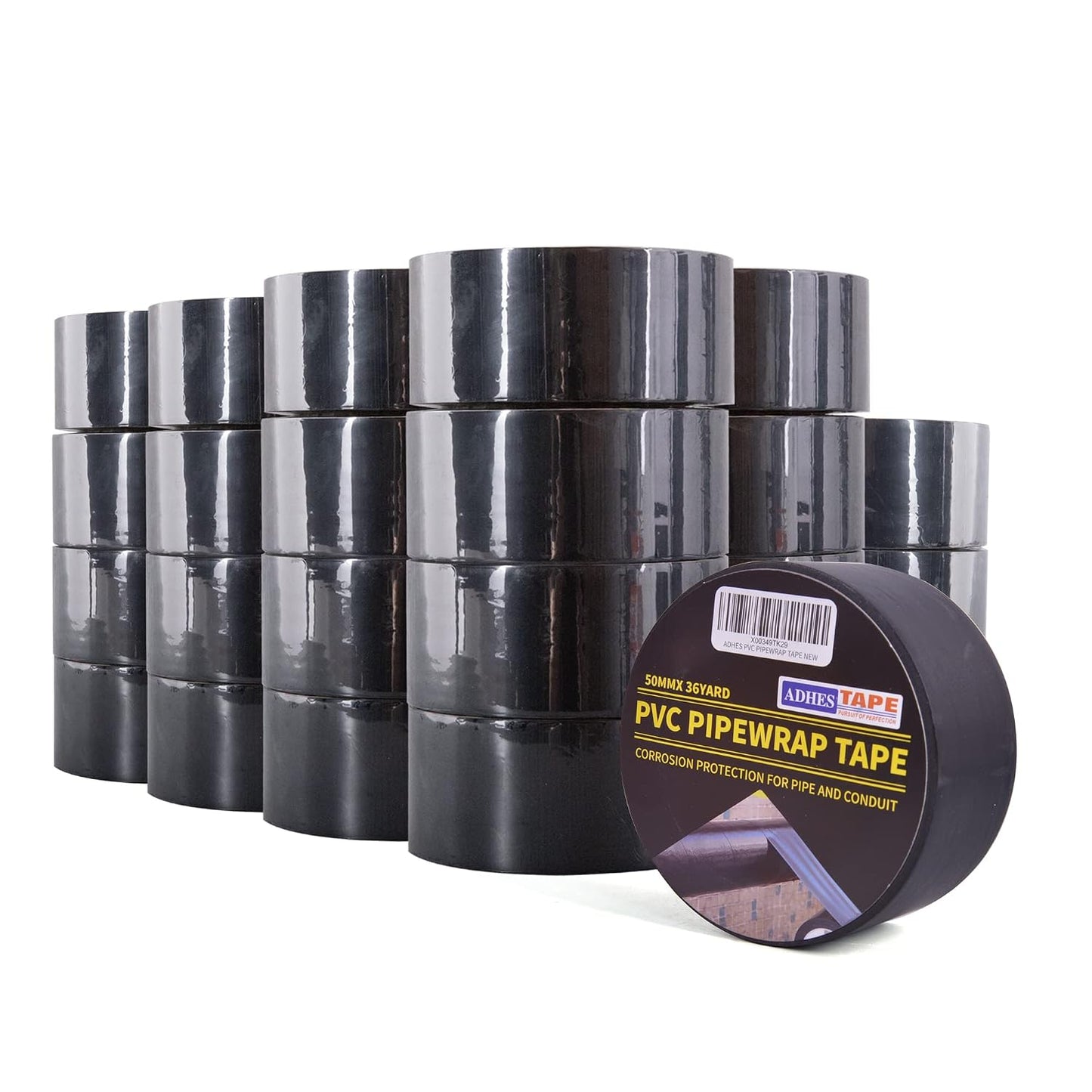 ADHES Corrosion Protection Pipe Tape, 2 Inch X 36 Yds(108FT), 6.0Mil PVC Pipe Wrap Tape Weatherproof Wrap Duct Tape for Drain Pipe, Metal & Electrical Piping, Outdoor, Underground Pipe, Black