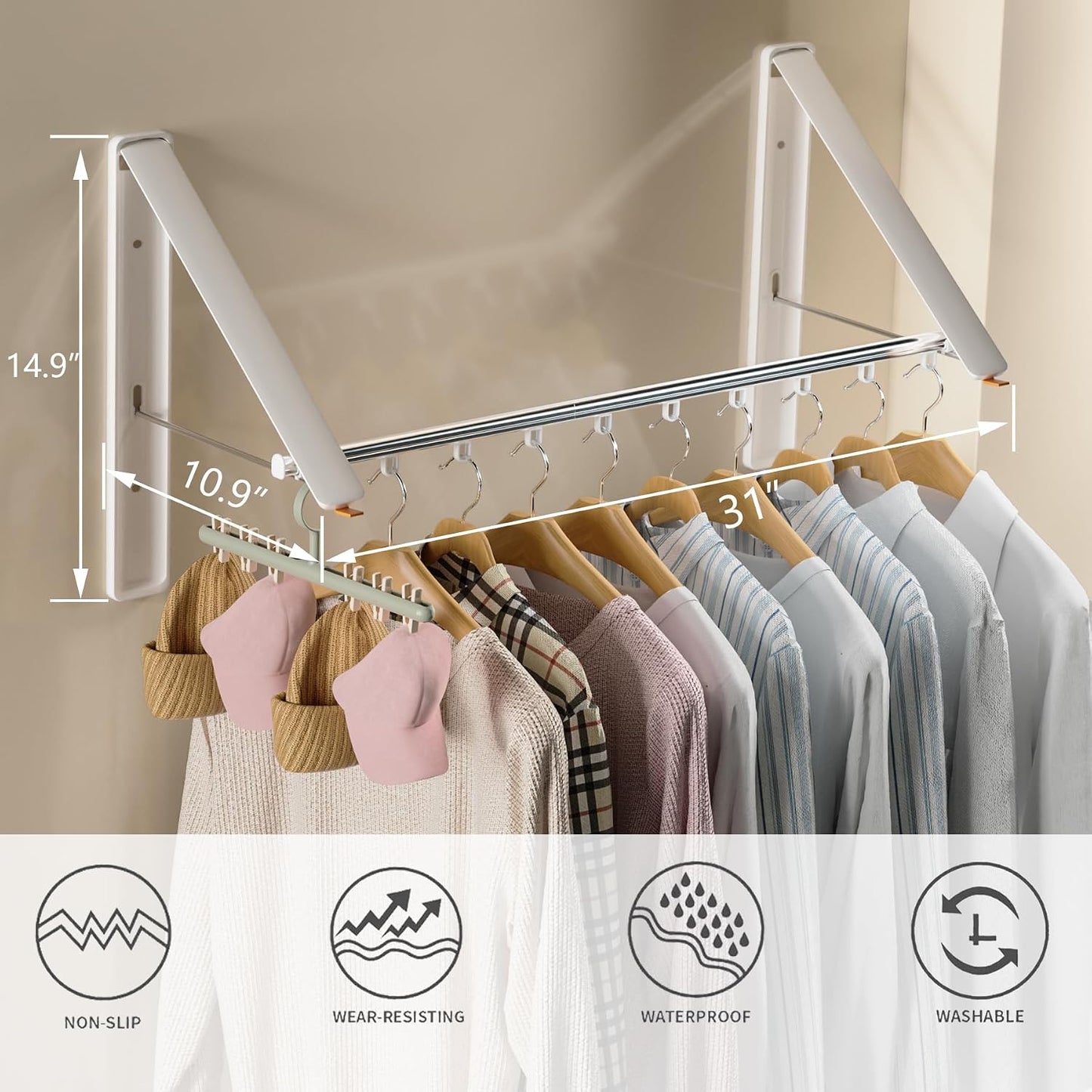 Dr.DJ Clothes Drying Rack Wall Mounted, Retractable & Foldable Clothes Hanger for Laundry Room Organization and Storage, Clothes Hanger Rack for Dorm, Closet, Balcony, Laundry Room(1P, Metal, Black)