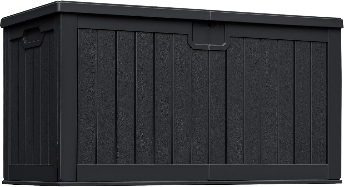 Greesum Outdoor Storage Box 31 Gallon Storage Box with Lid for Patio Furniture, Garden Tools, Pool Supplies, Waterproof and UV Resistant, Lockable, Dark Black