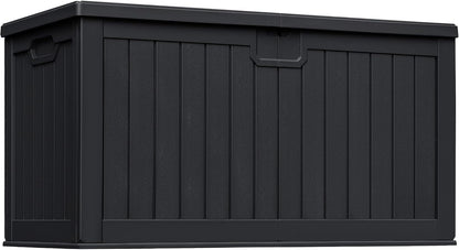 Greesum Outdoor Storage Box 31 Gallon Storage Box with Lid for Patio Furniture, Garden Tools, Pool Supplies, Waterproof and UV Resistant, Lockable, Dark Black