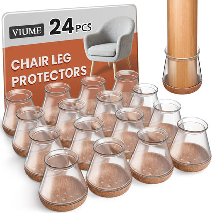 VIUME 24 Pcs Chair Leg Floor Protectors for Hardwood Floors Silicone Covers Felt Pads Furniture Leg Caps Anti-Scratch Reduce Noise Fit (1-5/16" to 2")