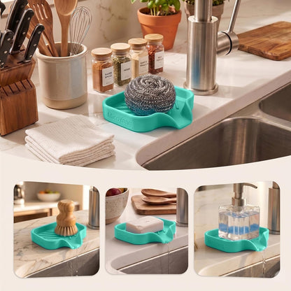 MicoYang Silicone Bathroom Soap Dishes with Drain Spout-Bathroom and Kitchen Sink Organizer,Sponge Holder,Dish Soap Tray,Perfect for Dispenser,Scrubber,Bottle,Cup on Sink or Counter-Coffee 4.9"×3.2"