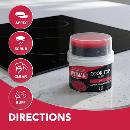 Weiman Cooktop Cleaner Paste, Easily Remove Burned-On Food, Grease and Watermarks, Leaving Your Glass Cook Top Sparkling