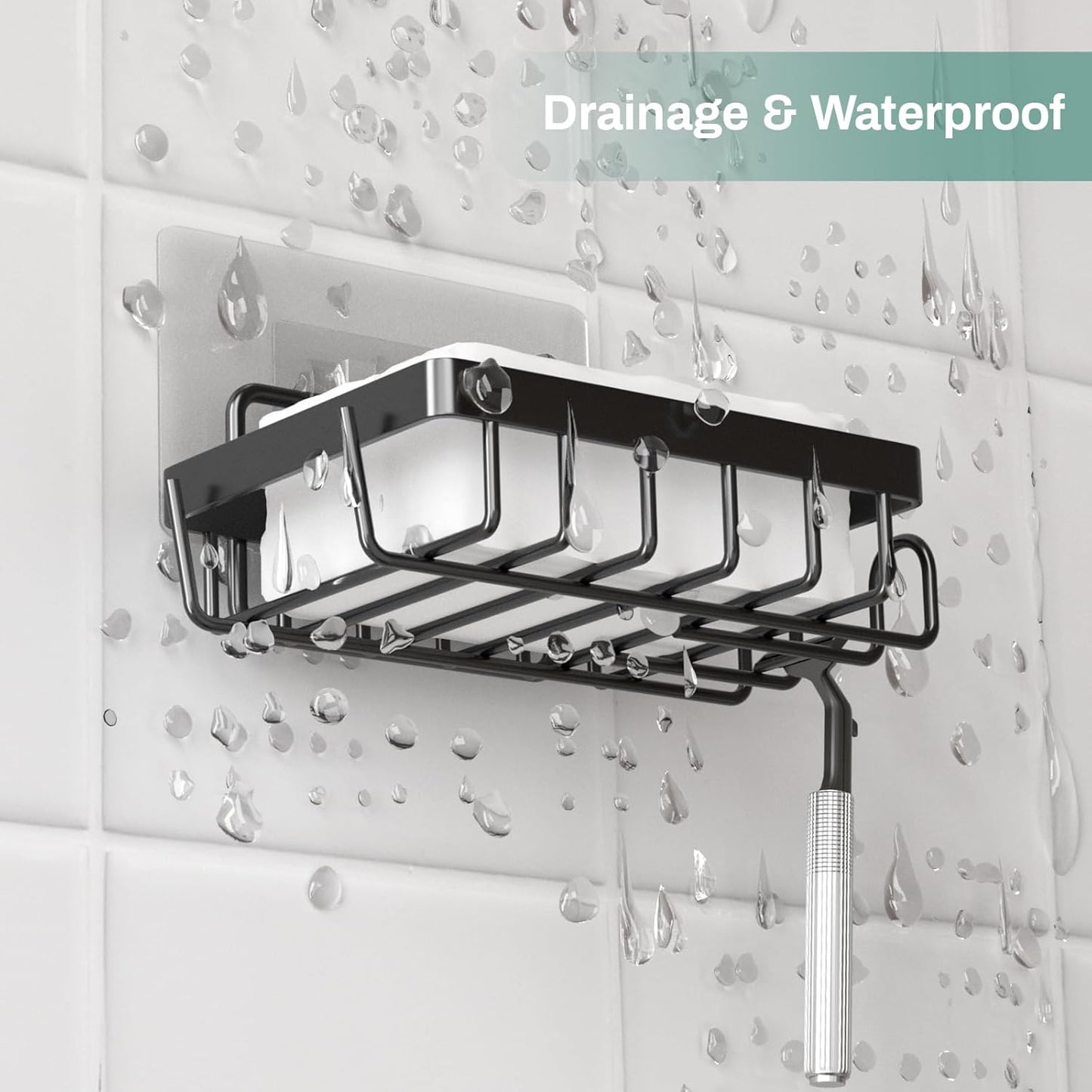 Adhesive Soap Bar Holder for Shower Wall, Self Draining Soap Dish Container Caddy Saver with 2 Hooks for Razor Loofah, Shampoo Sponge Tray Case Box for Bathroom Kitchen Sink, Black