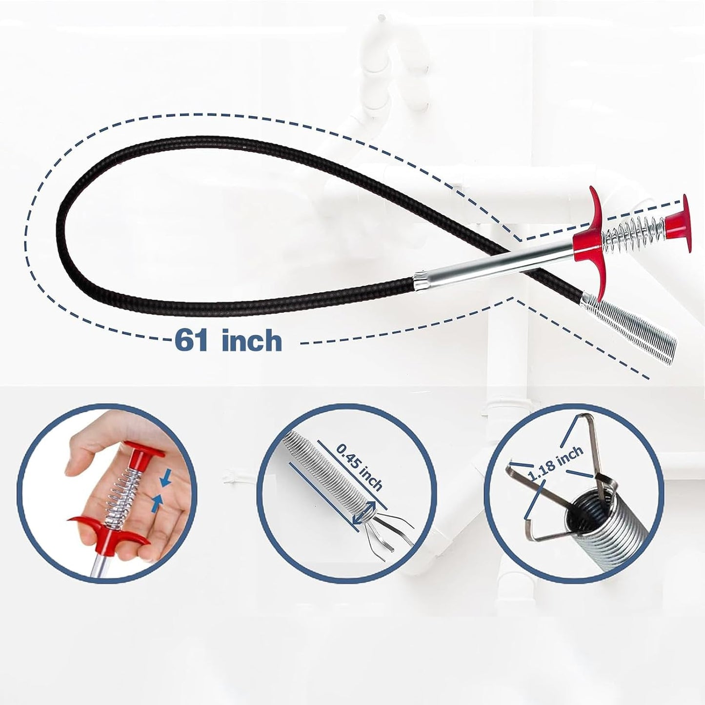 Drain Snake,79 inch Flexible Grabber Claw Pick Up Reacher Tool,Drain Clog Remover - Gutter Cleaning Tools for Home Sink, Bathroom Tub,Drain, Toilet, Tight Spaces