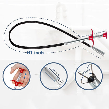 Drain Snake,79 inch Flexible Grabber Claw Pick Up Reacher Tool,Drain Clog Remover - Gutter Cleaning Tools for Home Sink, Bathroom Tub,Drain, Toilet, Tight Spaces