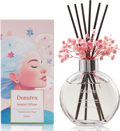 Flower Reed Diffuser Set 5.07oz Satin Rose Scent Diffuser with Sticks Home Fragrance Reed Diffuser for Bathroom Shelf Decor