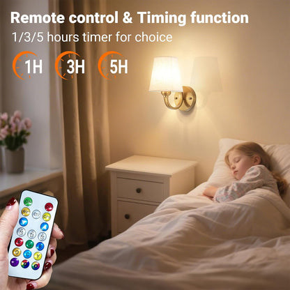 Wall Sconce Battery Operated Wall Light Fixure with Remote Control, Dimmable Battery Operated Wall Sconces Set Of Two, Indoor Wireless Wall Mounted Lamp with Rechargable Bulb For Bedroom Living Room (