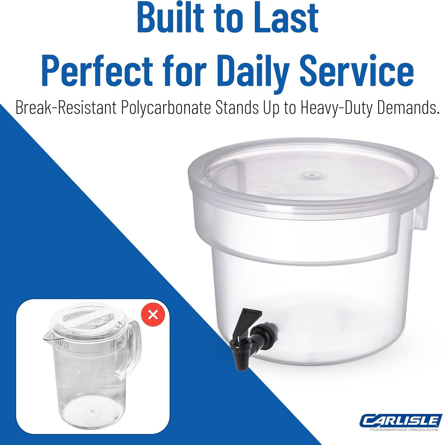 Carlisle FoodService Products Round Beverage Dispenser, Durable Drink Dispenser with Spigot and Sturdy Base for Catering, Events, and Parties, Plastic, 5 Gallons, Black