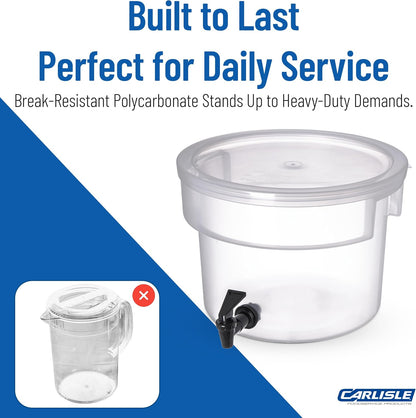 Carlisle FoodService Products Round Beverage Dispenser, Durable Drink Dispenser with Spigot and Sturdy Base for Catering, Events, and Parties, Plastic, 5 Gallons, Black