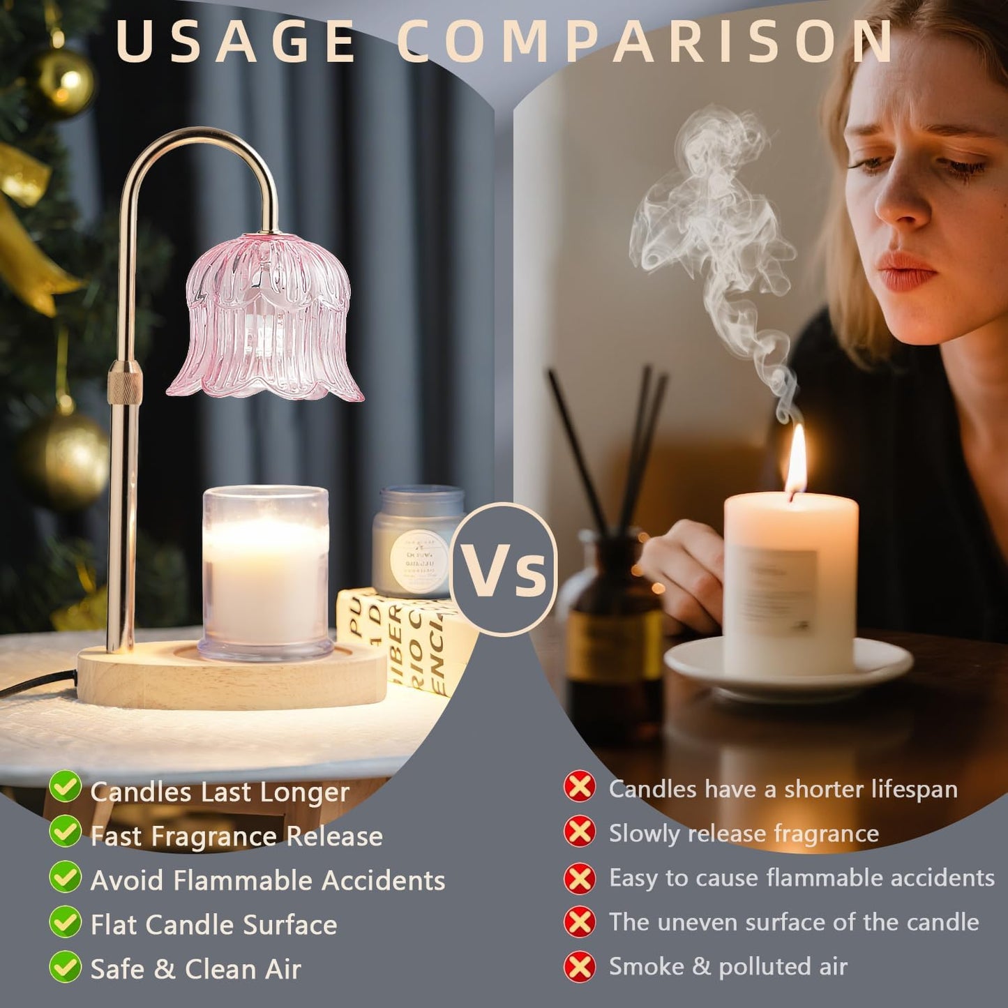 CRMILL Candle Warmer Lamp with Timer: Adjustable Dimmable Height Adjustable Warming - Flower Shape Wax Lamp Jar Candles No Flame Modern Home Decor Table Lights - Home Living Bedroom